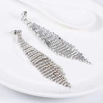 SELOVO Long Chandelier Dangly Dangle Earrings Silver Tone Tassel Bride Jewelry for Women