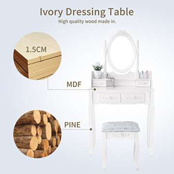 Elegant 4 Drawer Vanity Table Set with Stool & Mirror