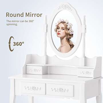 Elegant 4 Drawer Vanity Table Set with Stool & Mirror
