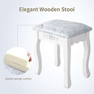 Elegant 4 Drawer Vanity Table Set with Stool & Mirror