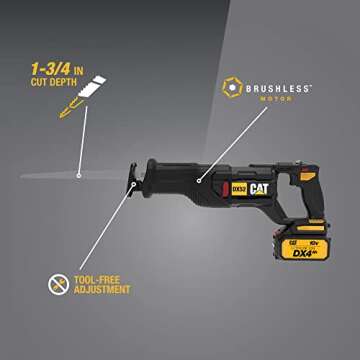 Cat DX52 18V Cordless Reciprocating Saw with 3000 SPM Variable Speed, Lightweight Brushless Reciproc...