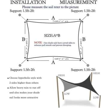 Lehood Sun Shade Sail, 10'x 13' Rectangle Canopy Sail UV Block Sun Shade for Outdoor Patio Garden Backyard, Outdoor Shade Sail Gray
