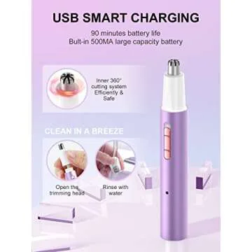 AHHFEI Rechargeable 5 in 1 Ear and Nose Hair Trimmer for Women, 2025 Professional Painless Eyebrow & Facial Hair Trimmer with Powerful Motor and Dual-Edge Blades Easy Cleansing
