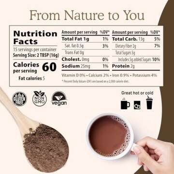 Real Mushrooms Organic Hot Chocolate Mix with 5 Defenders Turkey Tail, Chaga, Maitake, Shiitake, Reishi Mushroom - Cacao Powder Vegan Supplement, Gluten-Free, 15 Servings
