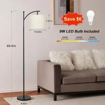 Three-Temperature 60" Floor Lamp with Adjustable Shade