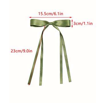 Hair Clips with Tassels, Ribbons and Bowknots - 4pcs Long Tail Claw Clips with Bows for Women and Girls, Solid Barrettes Hair Accessories (Pink Green)