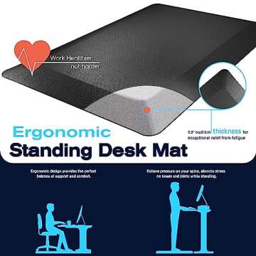 FEATOL Anti Fatigue Mats for Standing, 9/10 Extra Thick Ergonomic Standing Desk Mat, Comfort & Durable Memory Foam Standing Mat at Home,Office All Day (20" x 32", Black)