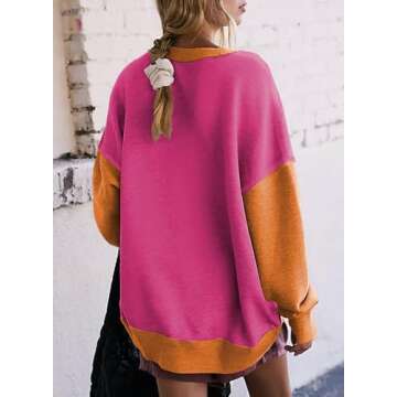 SHEWIN Sweatshirt for Women Fashion 2024 Casual Long Sleeve Shirts Loose Crewneck Pullover Sweatshirts Fall Tops,US 8-10(M),Rose