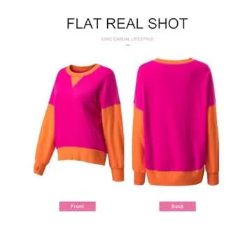 SHEWIN Sweatshirt for Women Fashion 2024 Casual Long Sleeve Shirts Loose Crewneck Pullover Sweatshirts Fall Tops,US 8-10(M),Rose