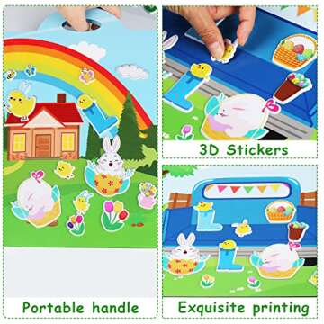 Easter 3D Puffy Sticker Play Set Kids 2-4 Toys Sticker Easter Activity Book Window Clings for Toddlers Happy Easter Supplies 100 Reusable Puffy Decals 2 Fold-Out Spring Bunny Scenes