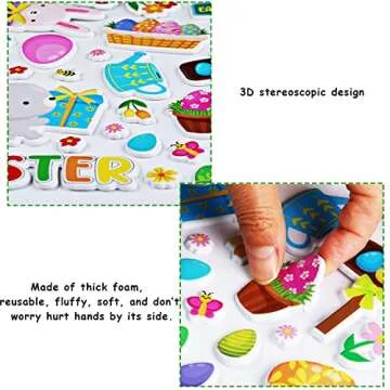Easter 3D Puffy Sticker Play Set Kids 2-4 Toys Sticker Easter Activity Book Window Clings for Toddlers Happy Easter Supplies 100 Reusable Puffy Decals 2 Fold-Out Spring Bunny Scenes