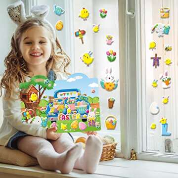 Easter 3D Puffy Sticker Play Set Kids 2-4 Toys Sticker Easter Activity Book Window Clings for Toddlers Happy Easter Supplies 100 Reusable Puffy Decals 2 Fold-Out Spring Bunny Scenes