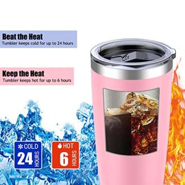 Umite Chef 20oz Stainless Steel Tumbler with Lid, Double Wall Vacuum Insulated Travel Mug Tumbler with Straw, Durable Insulated Coffee Mug for Hiking, Camping & Traveling(Pink)