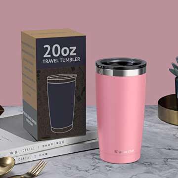 Umite Chef 20oz Stainless Steel Tumbler with Lid, Double Wall Vacuum Insulated Travel Mug Tumbler with Straw, Durable Insulated Coffee Mug for Hiking, Camping & Traveling(Pink)