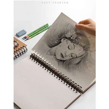 BGJRBY Spiral Sketch Book Large Notebook（Built-in drawing board） Kraft Cover Blank Sketch Pad Wirebound Sketching for Drawing Painting 8.6x11.4-Inch (1 Pack) 200 Pages, 100 Sheets