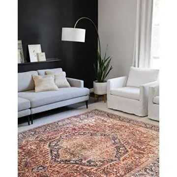 Loloi Layla Collection, LAY-08 Red/Navy 7'-6" x 9'-6" .13" Thick, Area Rug, Soft, Durable, Vintage Inspired, Distressed, Low Pile, Non-Shedding, Easy Clean, Printed, Living Room Rug