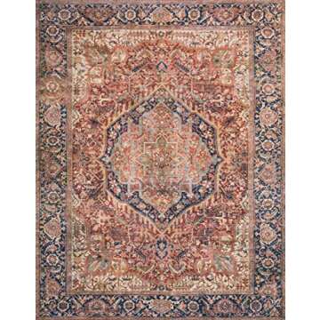 Loloi Layla Collection, LAY-08 Red/Navy 7'-6" x 9'-6" .13" Thick, Area Rug, Soft, Durable, Vintage Inspired, Distressed, Low Pile, Non-Shedding, Easy Clean, Printed, Living Room Rug