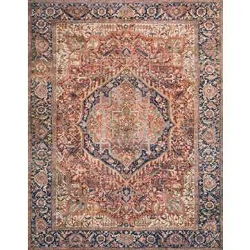 Loloi Layla Collection, LAY-08 Red/Navy 7'-6" x 9'-6" .13" Thick, Area Rug, Soft, Durable, Vintage Inspired, Distressed, Low Pile, Non-Shedding, Easy Clean, Printed, Living Room Rug