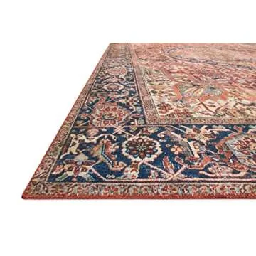 Loloi Layla Collection, LAY-08 Red/Navy 7'-6" x 9'-6" .13" Thick, Area Rug, Soft, Durable, Vintage Inspired, Distressed, Low Pile, Non-Shedding, Easy Clean, Printed, Living Room Rug