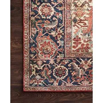 Loloi Layla Collection, LAY-08 Red/Navy 7'-6" x 9'-6" .13" Thick, Area Rug, Soft, Durable, Vintage Inspired, Distressed, Low Pile, Non-Shedding, Easy Clean, Printed, Living Room Rug