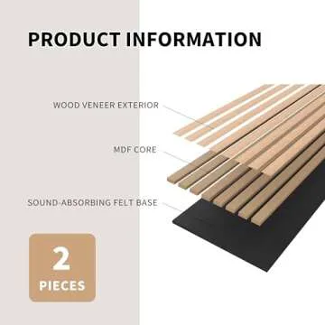 POHARE Wood Slat Wall Panels, 2 Pack Accent Decorative Acoustic Wood Slats for Wall and Ceilings, Acoustic Panels for Interior Wall Décor on Felt Back Board, Oak, 8 x 1 ft