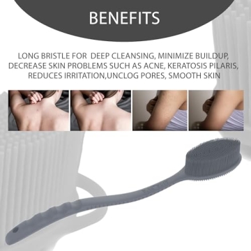 Avilana Long Handle Silicone Body Scrubber with Dual Sides