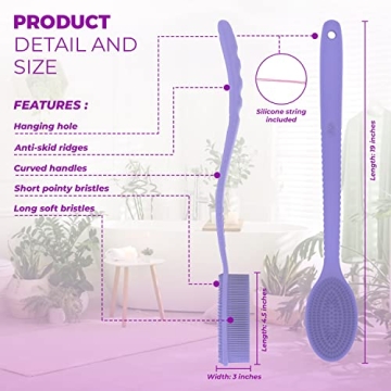Avilana Long Handle Silicone Body Scrubber with Dual Sides