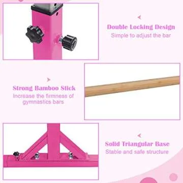 Costzon Double Horizontal Bars, Junior Gymnastic Training Parallel Bars w/ 11-Level 38-55" Adjustable Heights, Converted Single Bar, 264lbs Capacity, Ideal for Indoors, Outdoors, Home Practice (Pink)