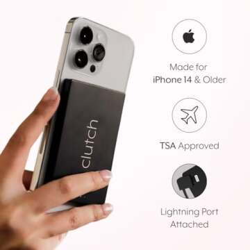 Clutch Pro Portable iPhone Charger for Travel 5000 mAH TSA Approved Magnetic Airplane Safe Portable ...