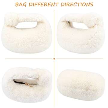 FERCAISH French Style Portable Handbag, Autumn and Winter Season Plush Handbag for Clothing Shooting Daily Dress up, Plush Handbag Dumpling Bag(White)