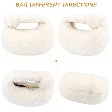 FERCAISH French Style Portable Handbag, Autumn and Winter Season Plush Handbag for Clothing Shooting Daily Dress up, Plush Handbag Dumpling Bag(White)