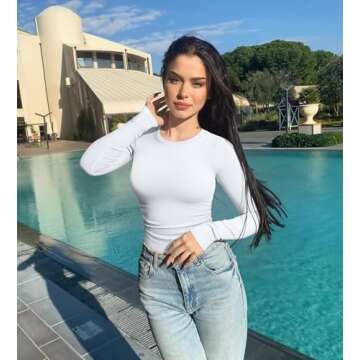 OQQ Women's Long Sleeve Ruched Bodysuit for All Occasions