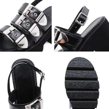 Women's Platform Open Toe Goth Sandals,Adjustable Ankle Buckle Comfortable Chunky High Heeled Fisher...