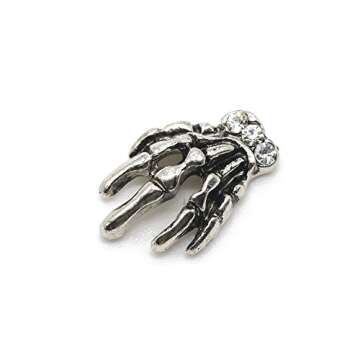 BeeSpring Vintage Silver Skeleton Hand Nail Decorations for Nail Art Designs(10Pcs)