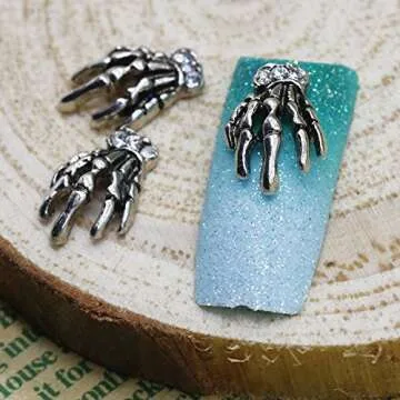 BeeSpring Vintage Silver Skeleton Hand Nail Decorations for Nail Art Designs(10Pcs)