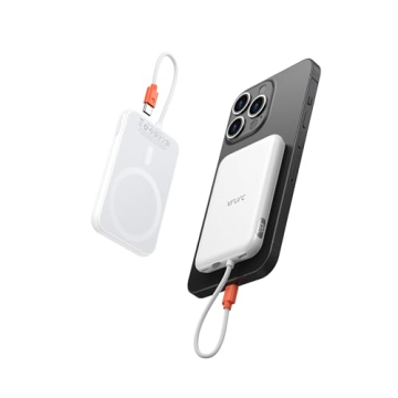 VRURC Mini Portable Charger with Built-in Cable USB C – 5000mAh Power Bank with Anti-Slip Magnet