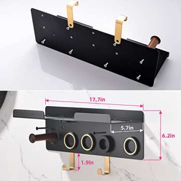 Dyson Airwrap Holder Wall Mount, Holder for Dyson Hair Dryer Airwrap Hair Styler, 2in1 Airwrap Holder, Dyson Hair Dryer Stand to Organize 5 Dyson Blow Dryer Attachments Black, Uemusi