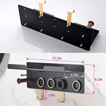 Dyson Airwrap Holder Wall Mount, Holder for Dyson Hair Dryer Airwrap Hair Styler, 2in1 Airwrap Holder, Dyson Hair Dryer Stand to Organize 5 Dyson Blow Dryer Attachments Black, Uemusi