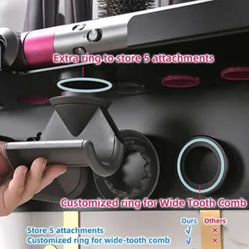 Dyson Airwrap Holder Wall Mount, Holder for Dyson Hair Dryer Airwrap Hair Styler, 2in1 Airwrap Holder, Dyson Hair Dryer Stand to Organize 5 Dyson Blow Dryer Attachments Black, Uemusi