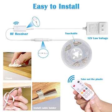 Kintion Dimmable LED Under Cabinet Lighting, 16.4ft Warm White Under Counter Lights with Remote Control, Flexible Tape Light for Kitchen Cabinet, Wardrobe, Showcase, Cupboard, 1pc UL Power Adapter