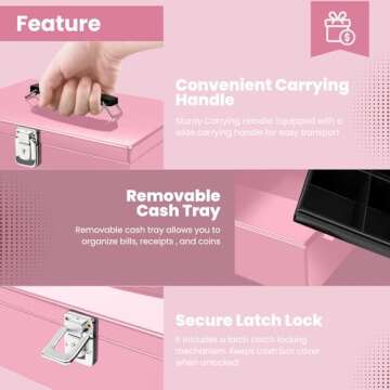 Flexzion Cash Box with Money Tray and Lock - Stylish and Secure Cash Storage Solution