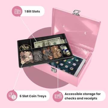 Flexzion Cash Box with Lock - Secure Cash Storage in Pink