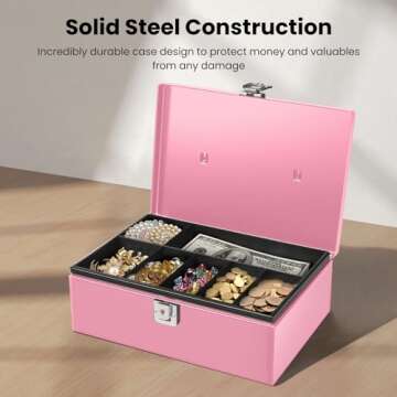 Flexzion Cash Box with Lock - Secure Cash Storage in Pink