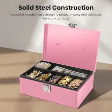 Flexzion Cash Box with Lock - Secure Cash Storage in Pink