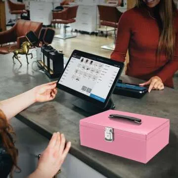 Flexzion Cash Box with Lock - Secure Cash Storage in Pink