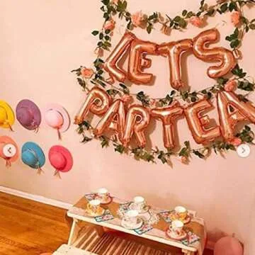 LaVenty 12 PCS LET'S PAR TEA Balloons Tea Party Birthday Banner Tea Party Decorations Lets Par-Tea Party Decor Par Tea Baby Shower Par Tea First Birthday Decoration Flower Garland(180inch)