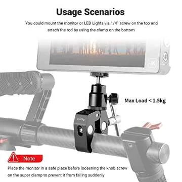 SmallRig Super Clamp Mount with Mini Ball Head Mount, Hot Shoe Adapter with 1/4 Screw for LCD Field Monitor, LED Lights, Flash, Microphone, for Gopro, for DJI Action 2, for Insta360