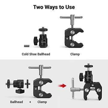 SmallRig Super Clamp Mount with Mini Ball Head Mount, Hot Shoe Adapter with 1/4 Screw for LCD Field Monitor, LED Lights, Flash, Microphone, for Gopro, for DJI Action 2, for Insta360