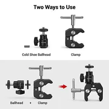SmallRig Super Clamp Mount with Mini Ball Head Mount, Hot Shoe Adapter with 1/4 Screw for LCD Field Monitor, LED Lights, Flash, Microphone, for Gopro, for DJI Action 2, for Insta360