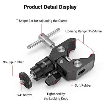 SmallRig Super Clamp Mount with Mini Ball Head Mount, Hot Shoe Adapter with 1/4 Screw for LCD Field Monitor, LED Lights, Flash, Microphone, for Gopro, for DJI Action 2, for Insta360